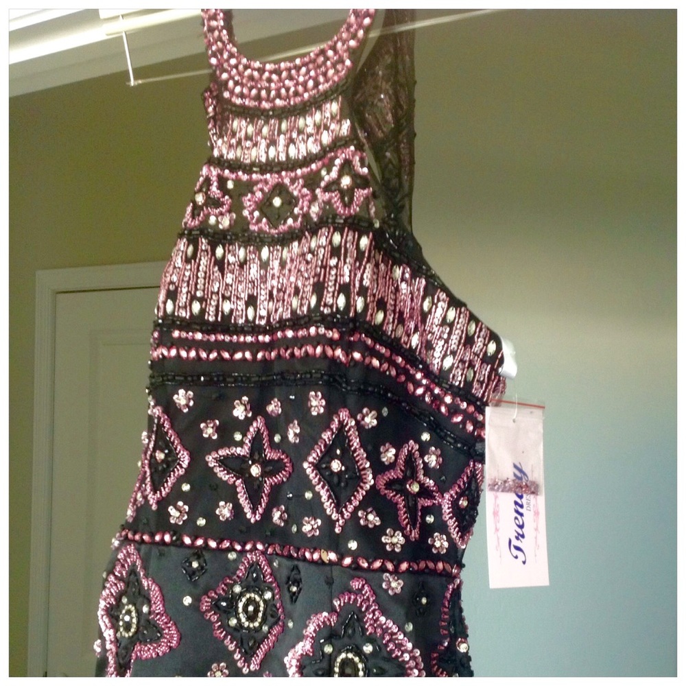 Black Satin Embellished Formal Dress - Picture 8 of 8